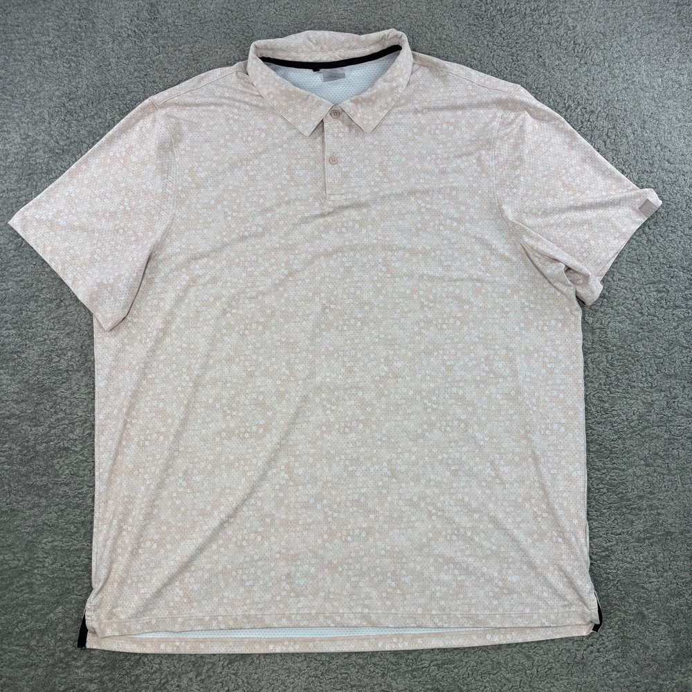 VRST Mens XXL Performance‎ Polo Shirt Short Sleeve Geometric Peach Pink Golf